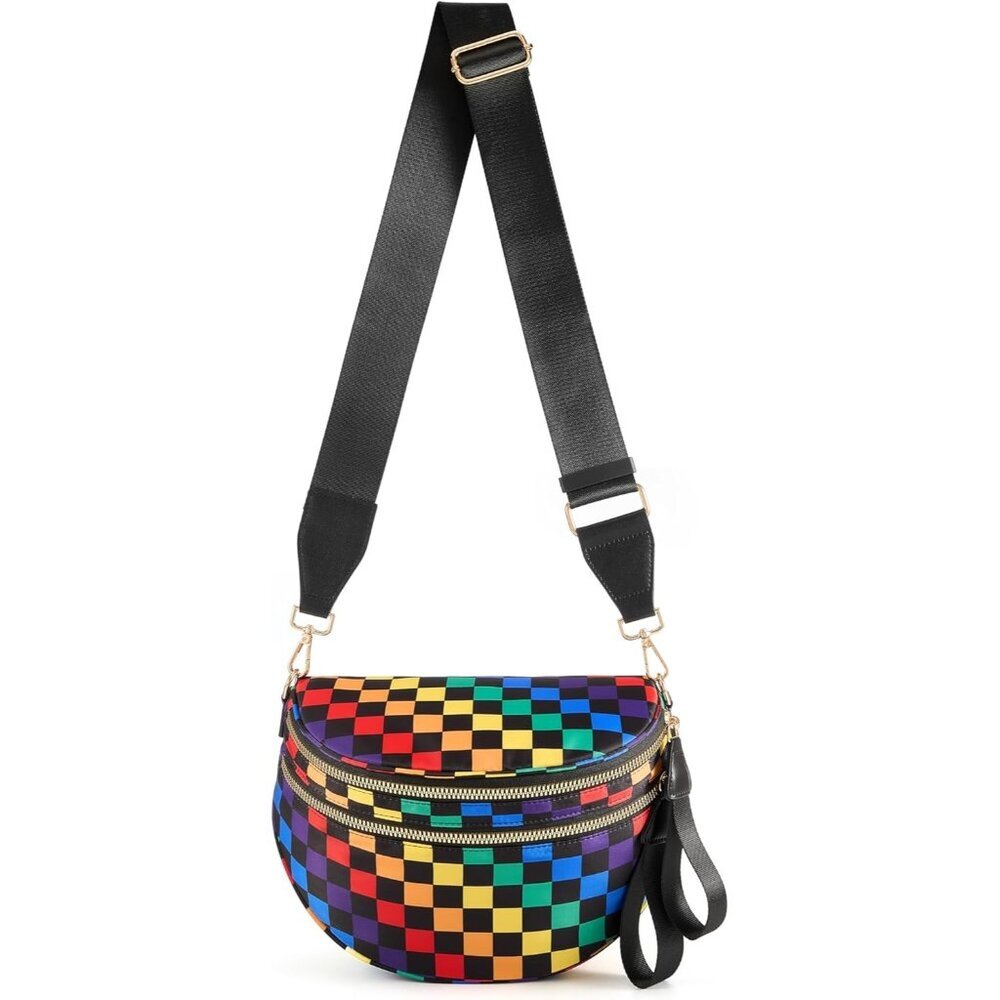 〽️Women's Multicolor Nylon Checkered Classic Adjustable Straps Crossbody Bag